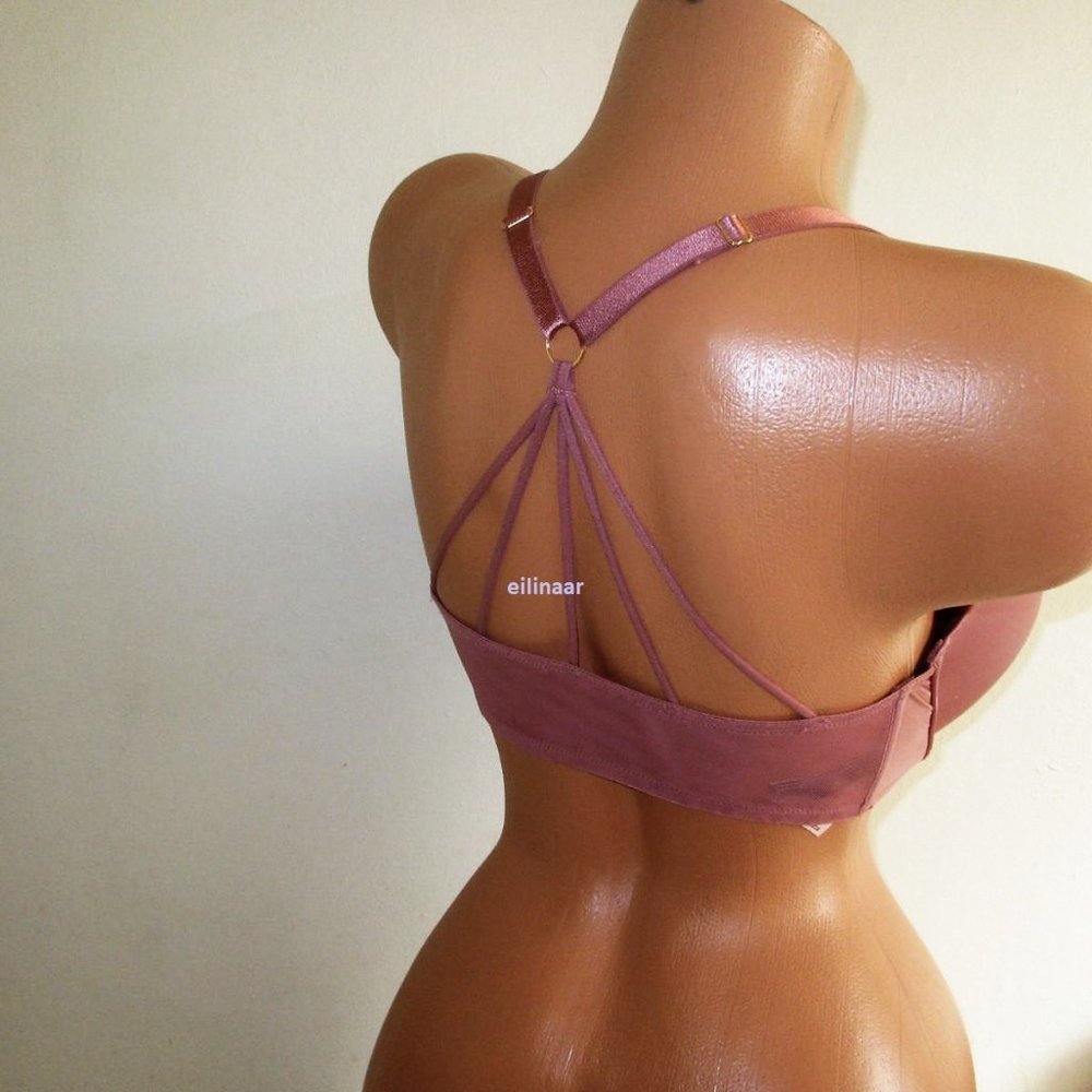 VICTORIA'S SECRET Bombshell Bra +2 Cup Push Up 38C Strappy Back Front Close Rose - Picture 3 of 7
